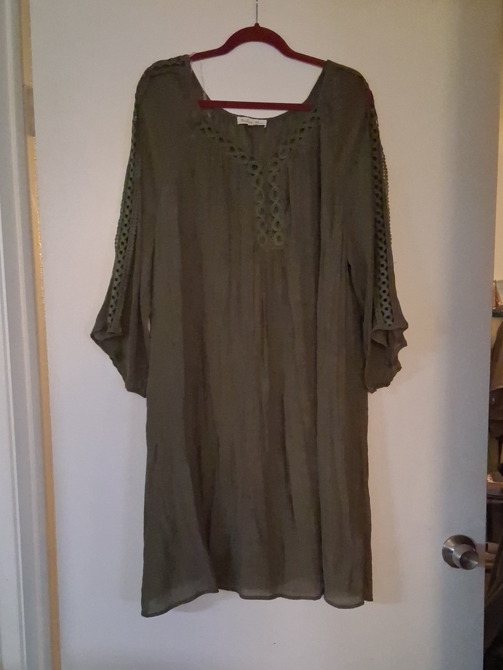 Women's Olive Green Crochet Trim Dress By Indigo Rose